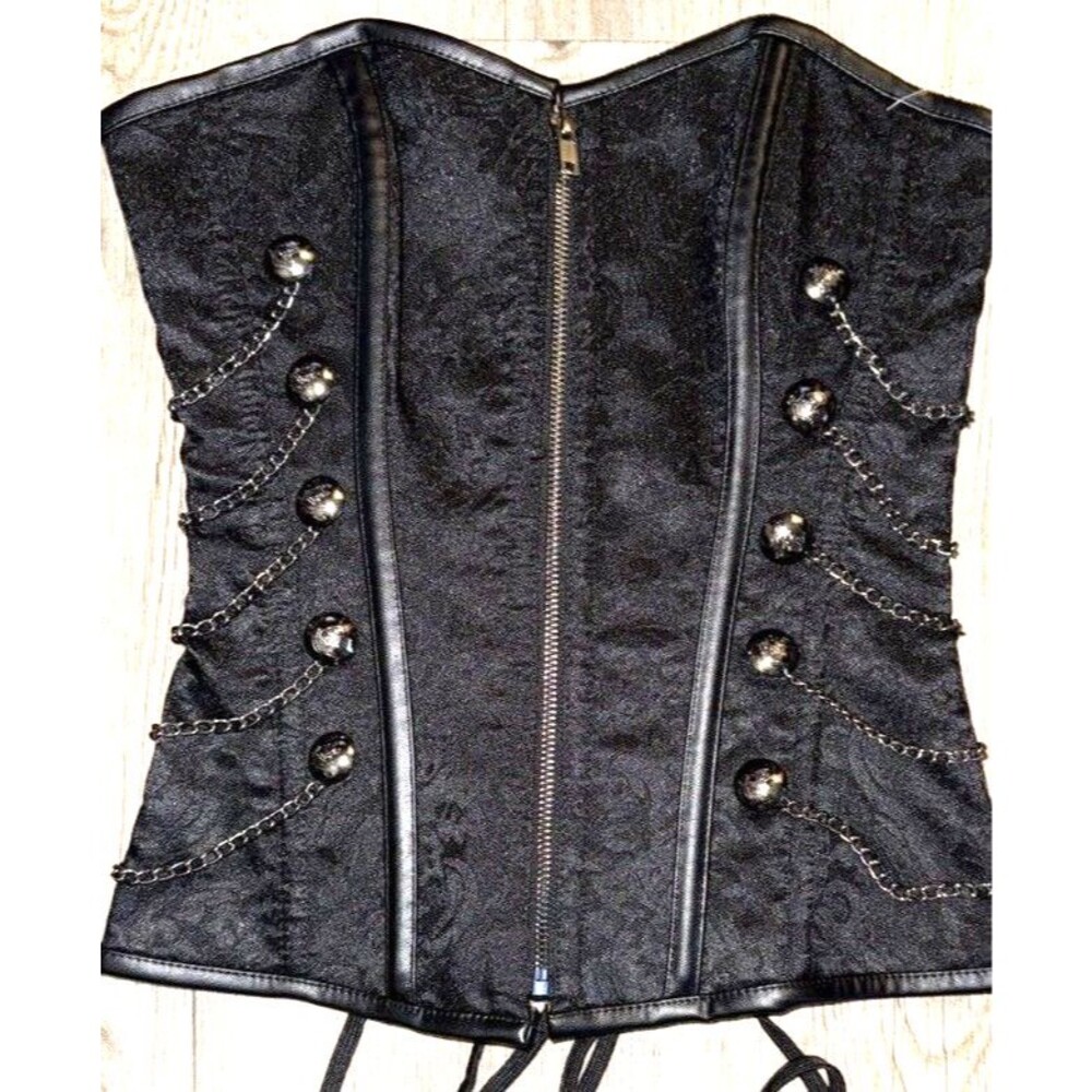 Corset Boned Steampunk Brocade Gothic Vamp Size Small Lace Up Metal Chains NWOT